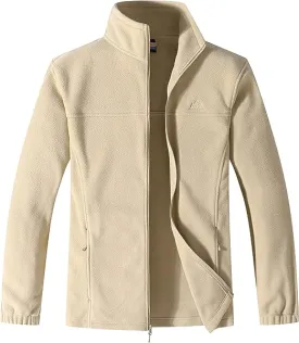 Wholesale Men's Full Zip Thermal Jackets With Pockets Soft Polar Fleece Coat - Beige