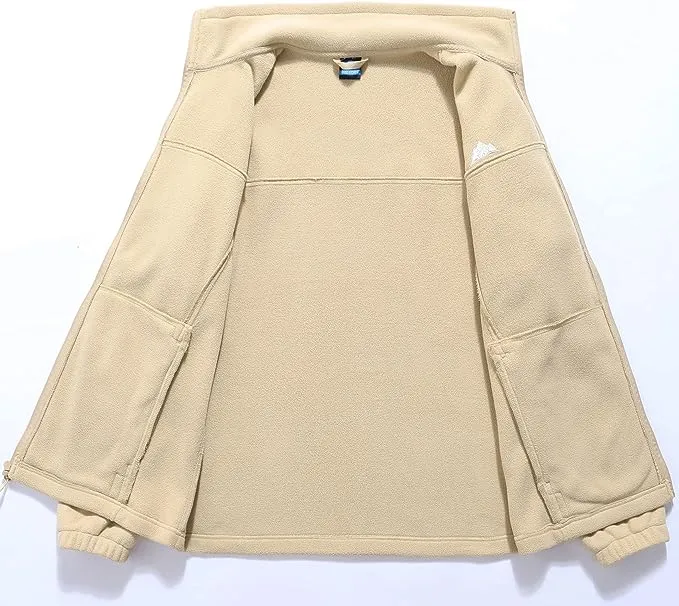Wholesale Men's Full Zip Thermal Jackets With Pockets Soft Polar Fleece Coat - Beige