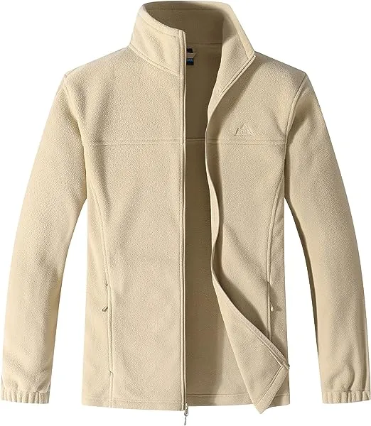 Wholesale Men's Full Zip Thermal Jackets With Pockets Soft Polar Fleece Coat - Beige