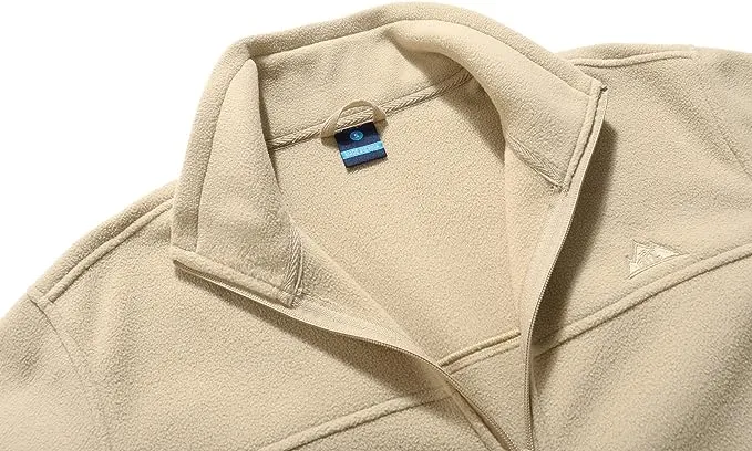 Wholesale Men's Full Zip Thermal Jackets With Pockets Soft Polar Fleece Coat - Beige