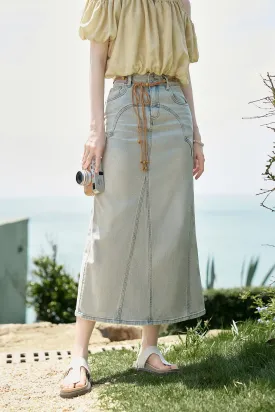 Women High Waist Long Denim Skirt