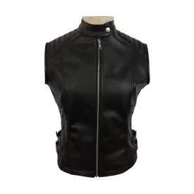 Women Motorcycle Vest - Black Leather Biker Vest